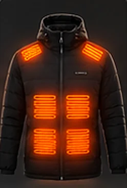 Heizjacke auf Stufe Mittel mit leuchtenden Heizelementen